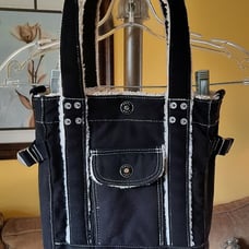 Vintage 1990s Y2K Roxy Black Denim Bag Purse Tote with Sherpa Trim
