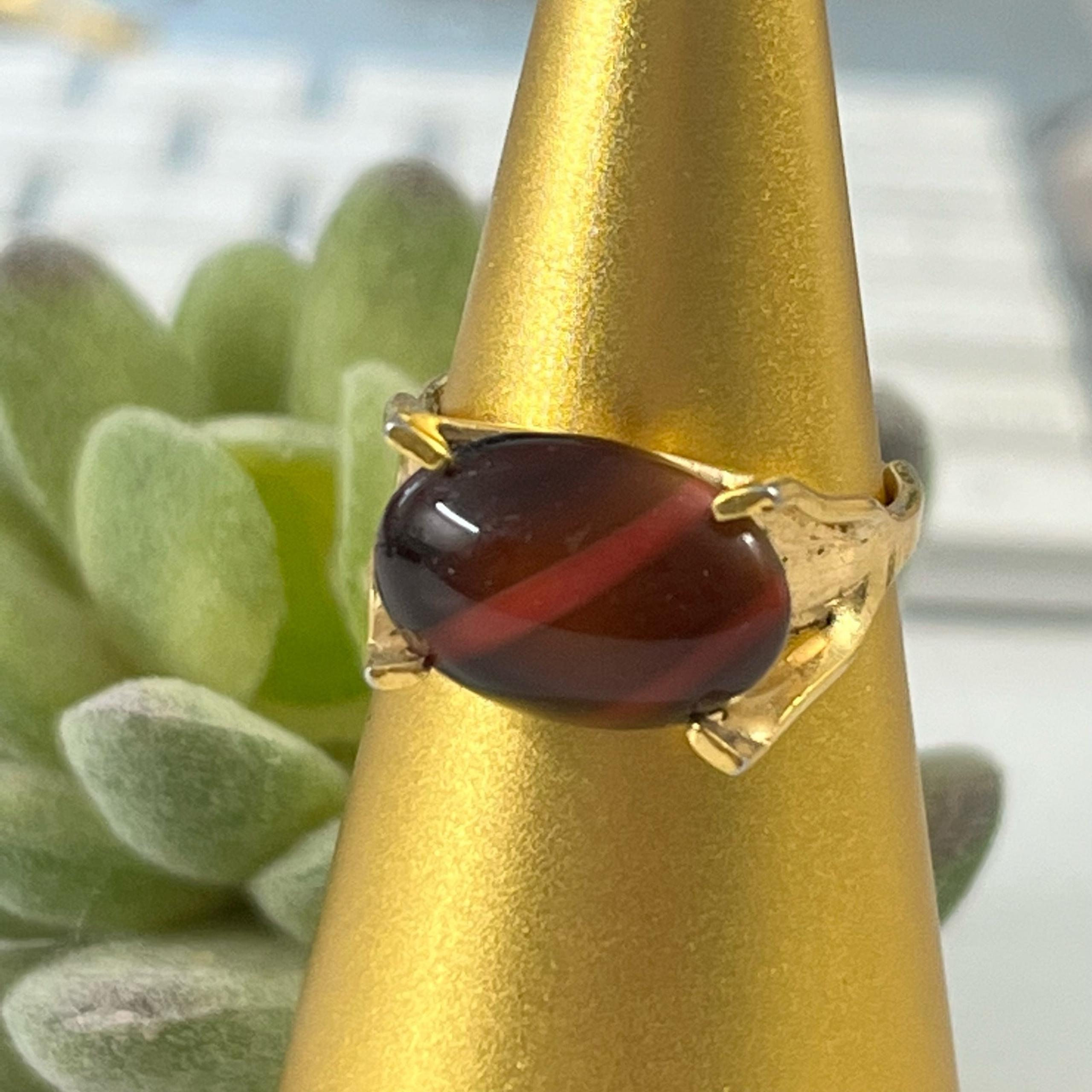 Sarah Coventry Vintage Wood Nymph Tiger's Eye Adjustable Ring 1975