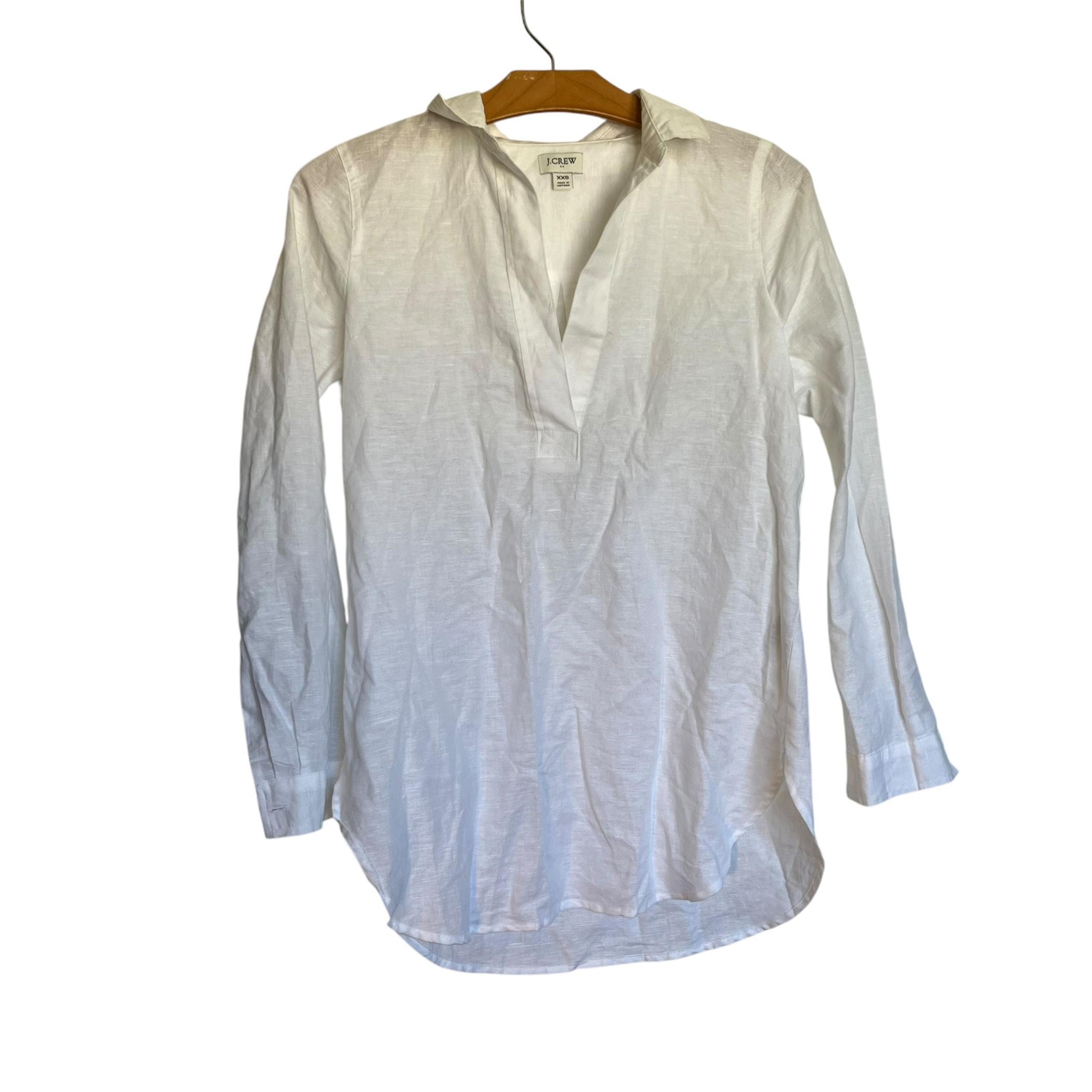 J. Crew High-Low Linen Cotton Popover Tunic Polo Collar Long Sleeve Top Size XXS - J.Crew