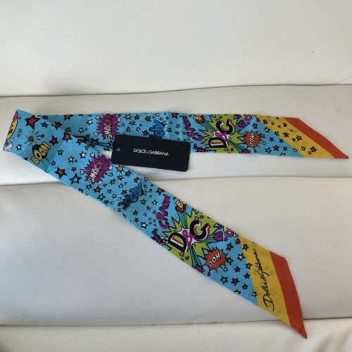 NWT DOLCE & GABBANA Scarf Multicolor Silk WOW Necktie Shawl 5cm x 100cm 300