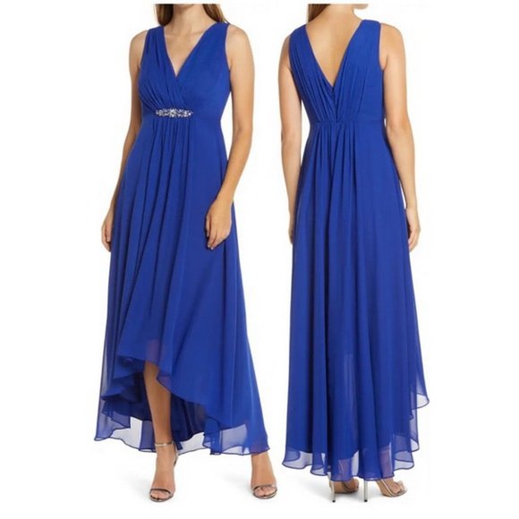 Eliza J Royal Blue Embellished High/Low Chiffon Dress