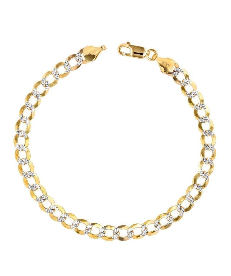 8 Diamond Cut 10K Gold Two Tone Cuban Links Bracelet
