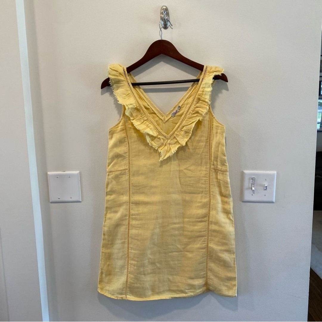 Faherty womens Ellis dress in size small 100% linen yellow