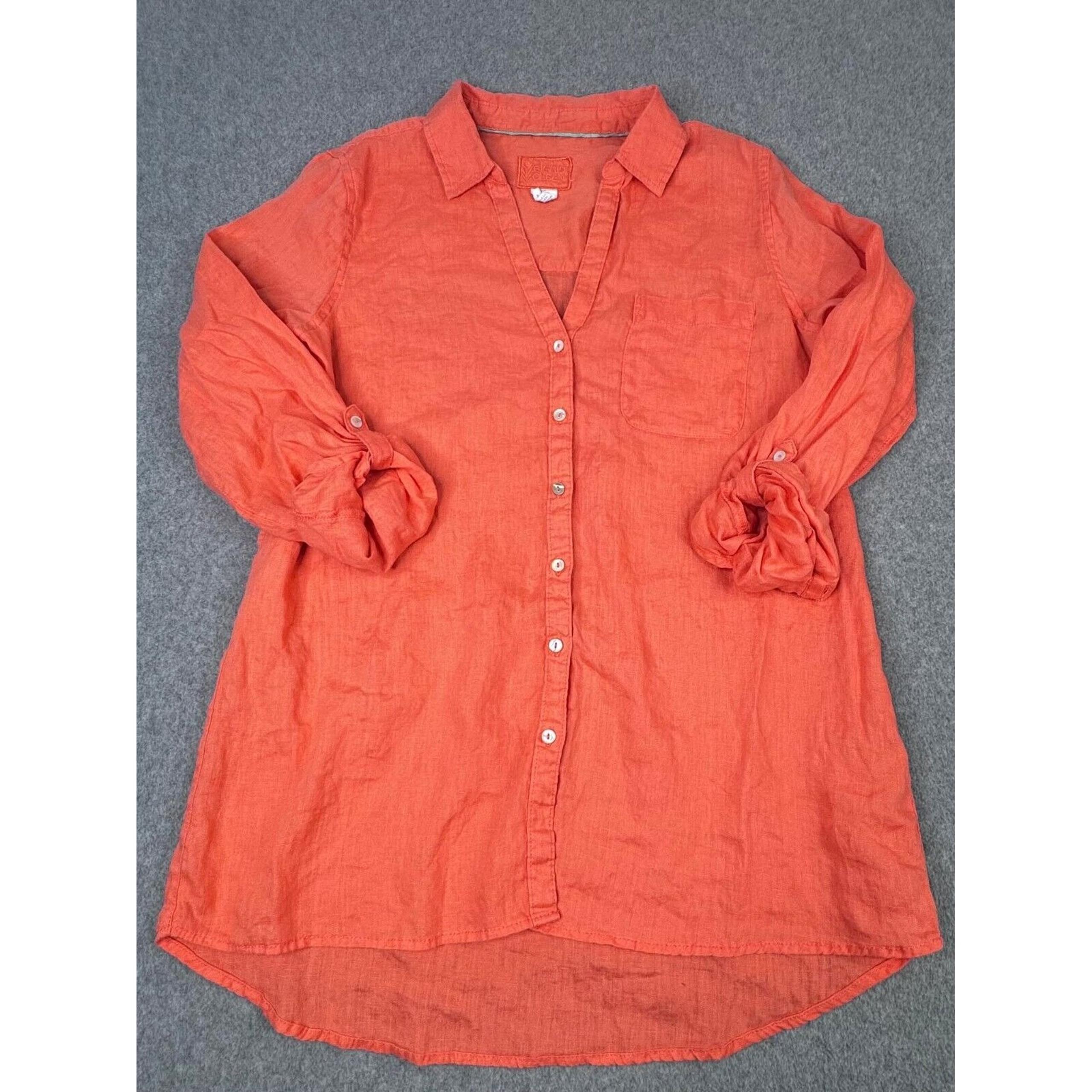 Sigrid Olsen Women's Size Medium Linen Top Orange Roll Sleeve Tunic Lagenlook