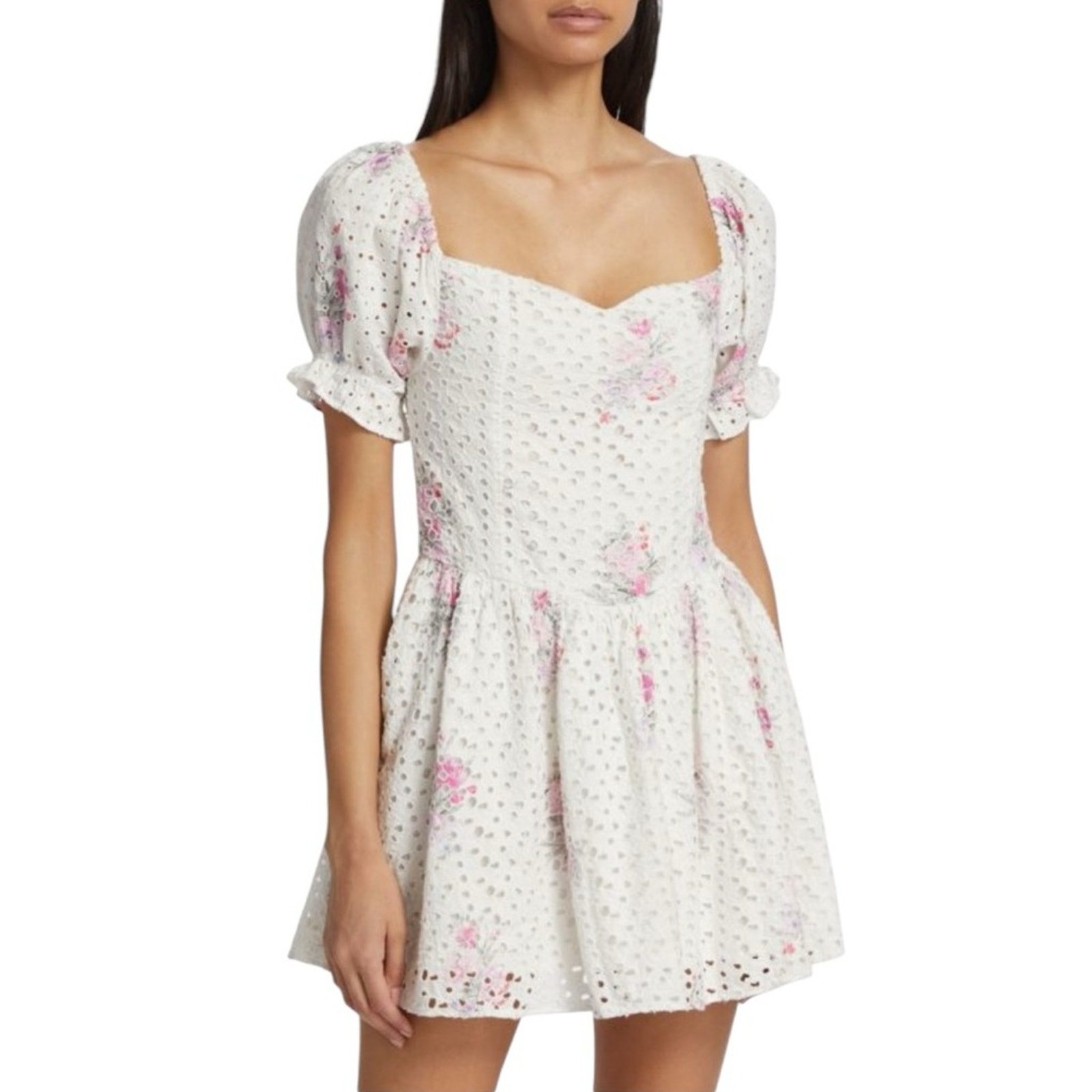 LoveShackFancy - NWT Altima Floral Eyelet Puff Sleeve Mini Dress Sz S