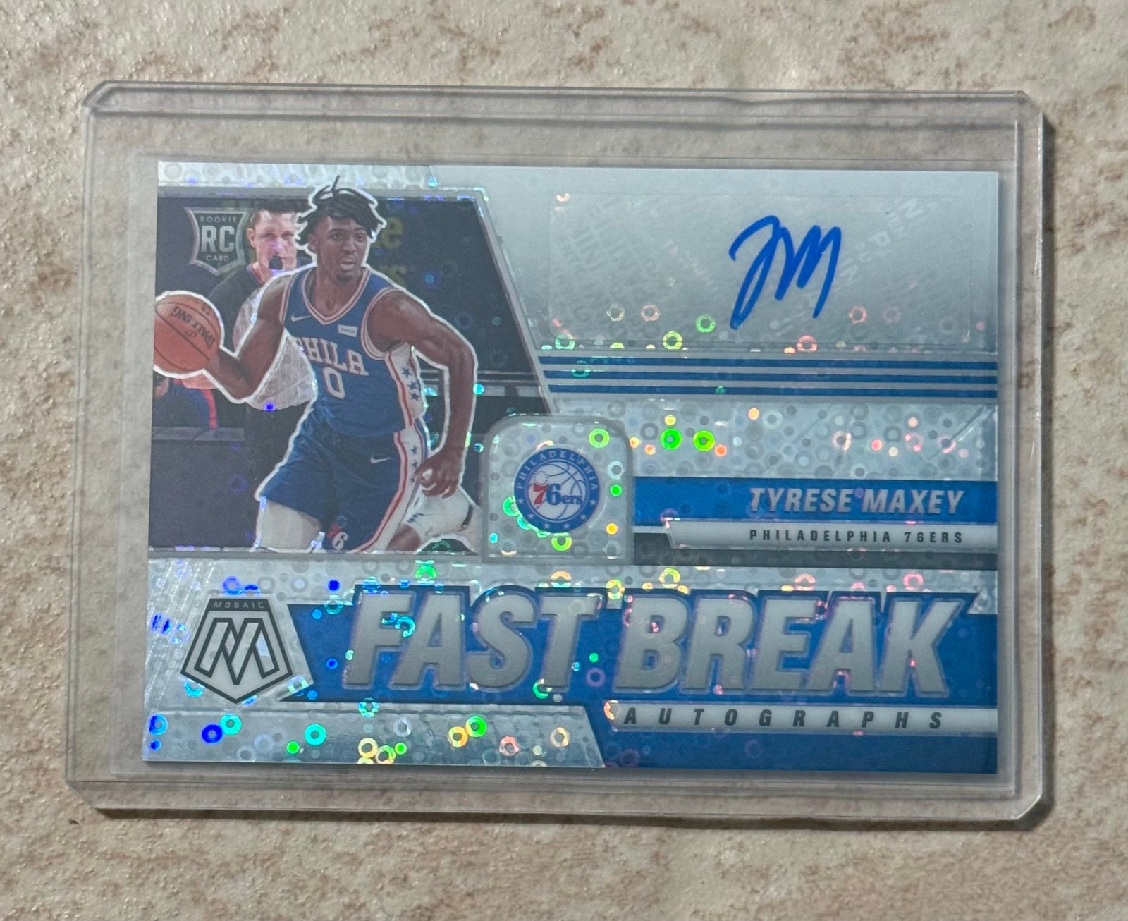 2020-21 Panini Mosaic Tyrese Maxey RC Rookie Fast Break Silver Auto