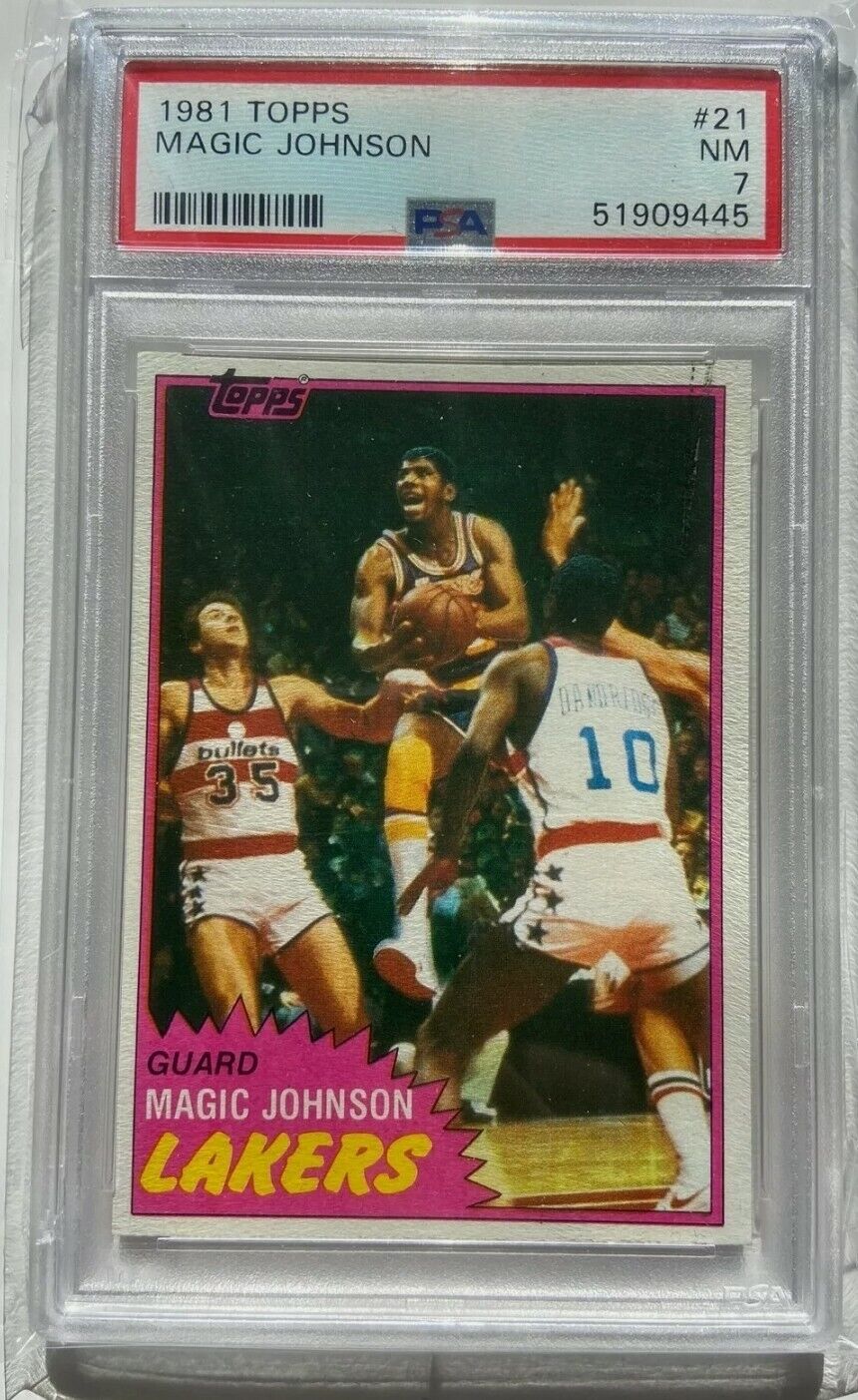 1981 TOPPS MAGIC JOHNSON CARD #21 - GRADED PSA 7 - 1st SOLO ROOKIE HOF NEW SLAB