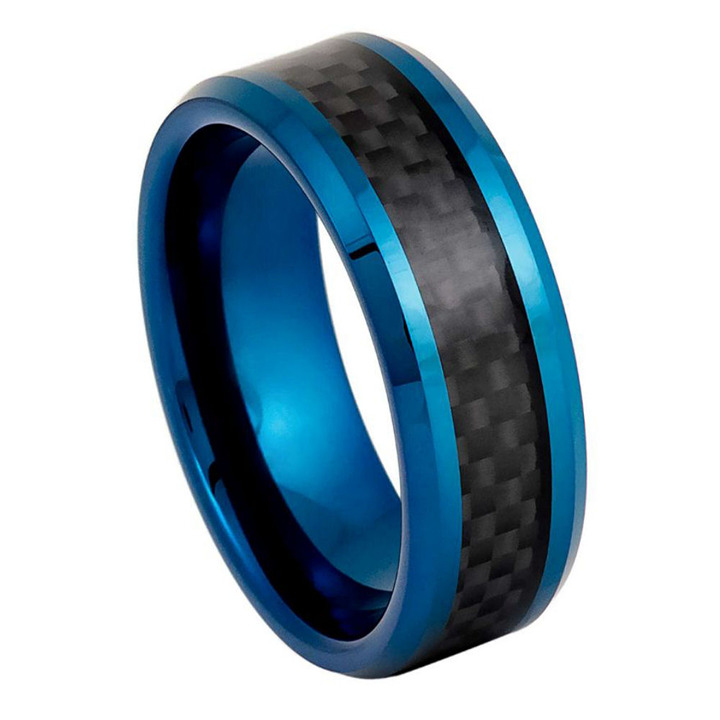 Blue IP Tungsten men's ring wedding Band size 7-15