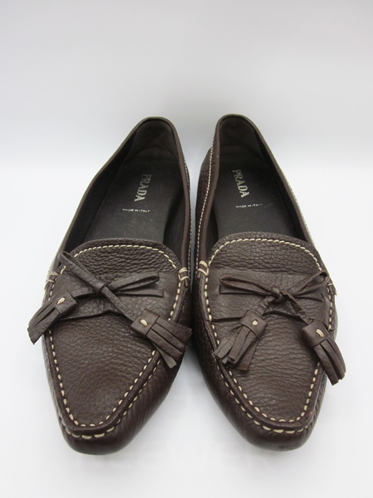 Authentic brown leather Prada moccasin flats size 40
