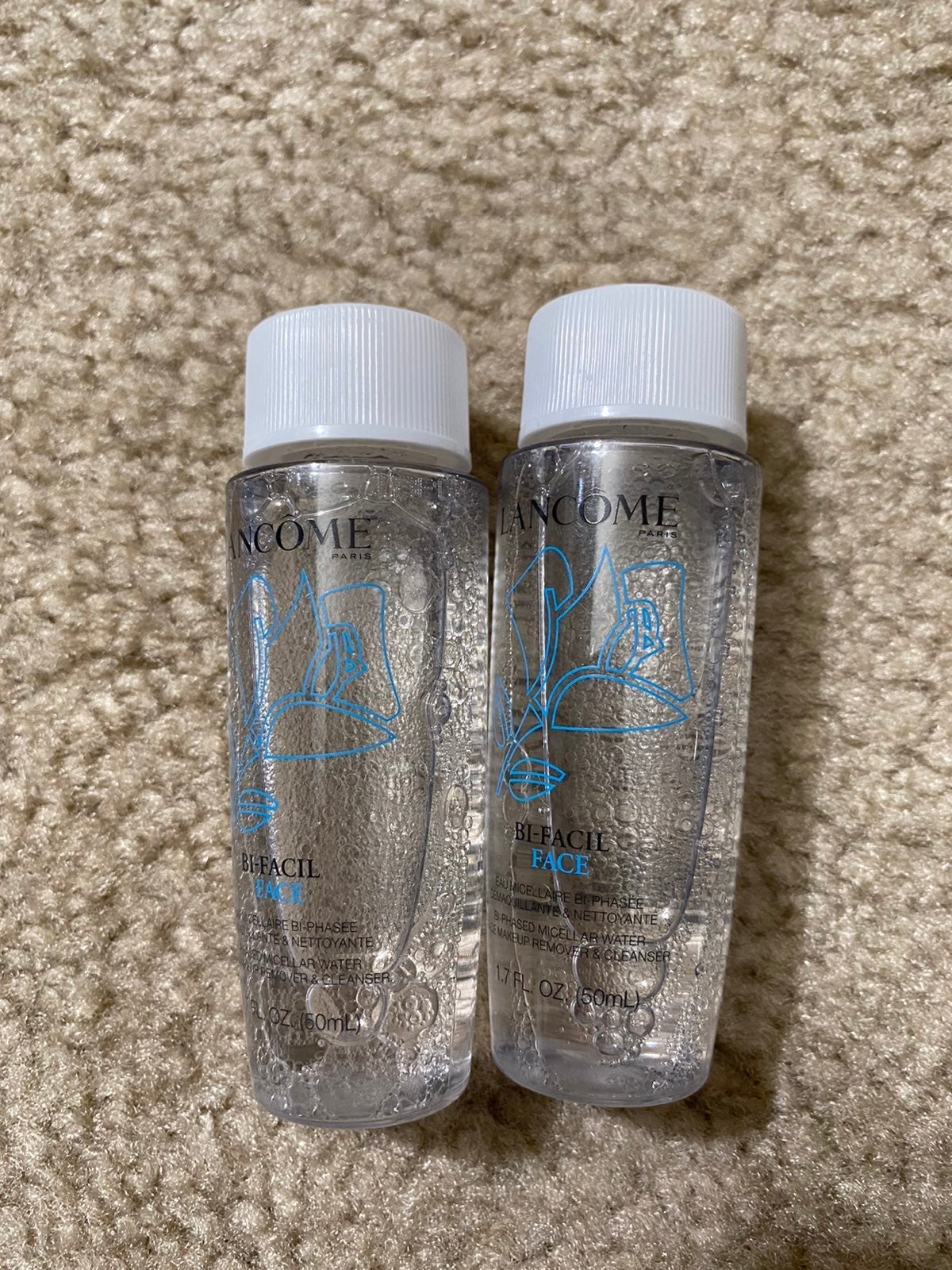 Two Lancôme micellar water makeup remover and cleanser. 1.7 oz each. Two Lancôme micellar water makeup remover and cleanser. 1.7 oz each.
