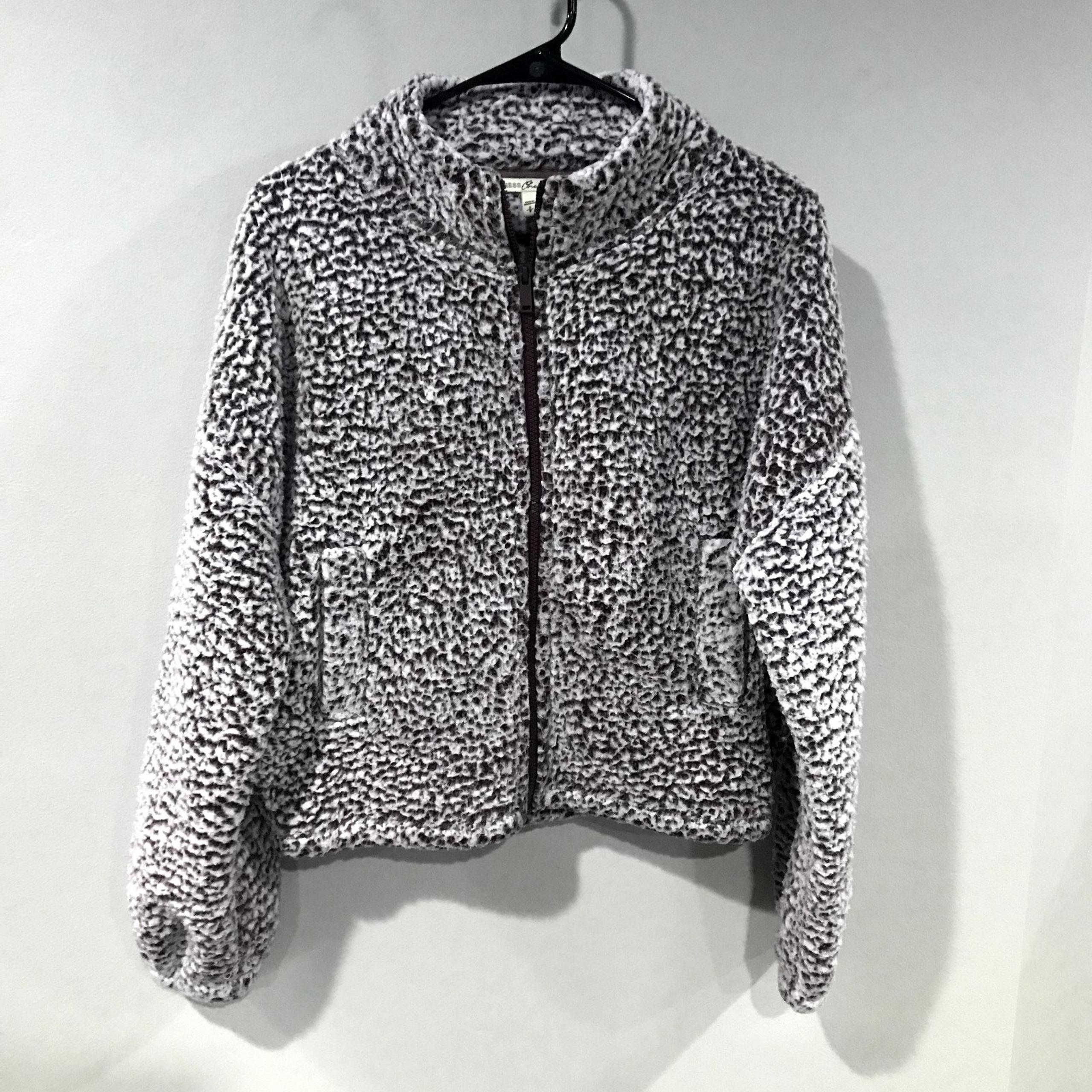 Express One Eleven Sherpa Fleece Pullover - Small - Womens Teddy Jacket Gray
