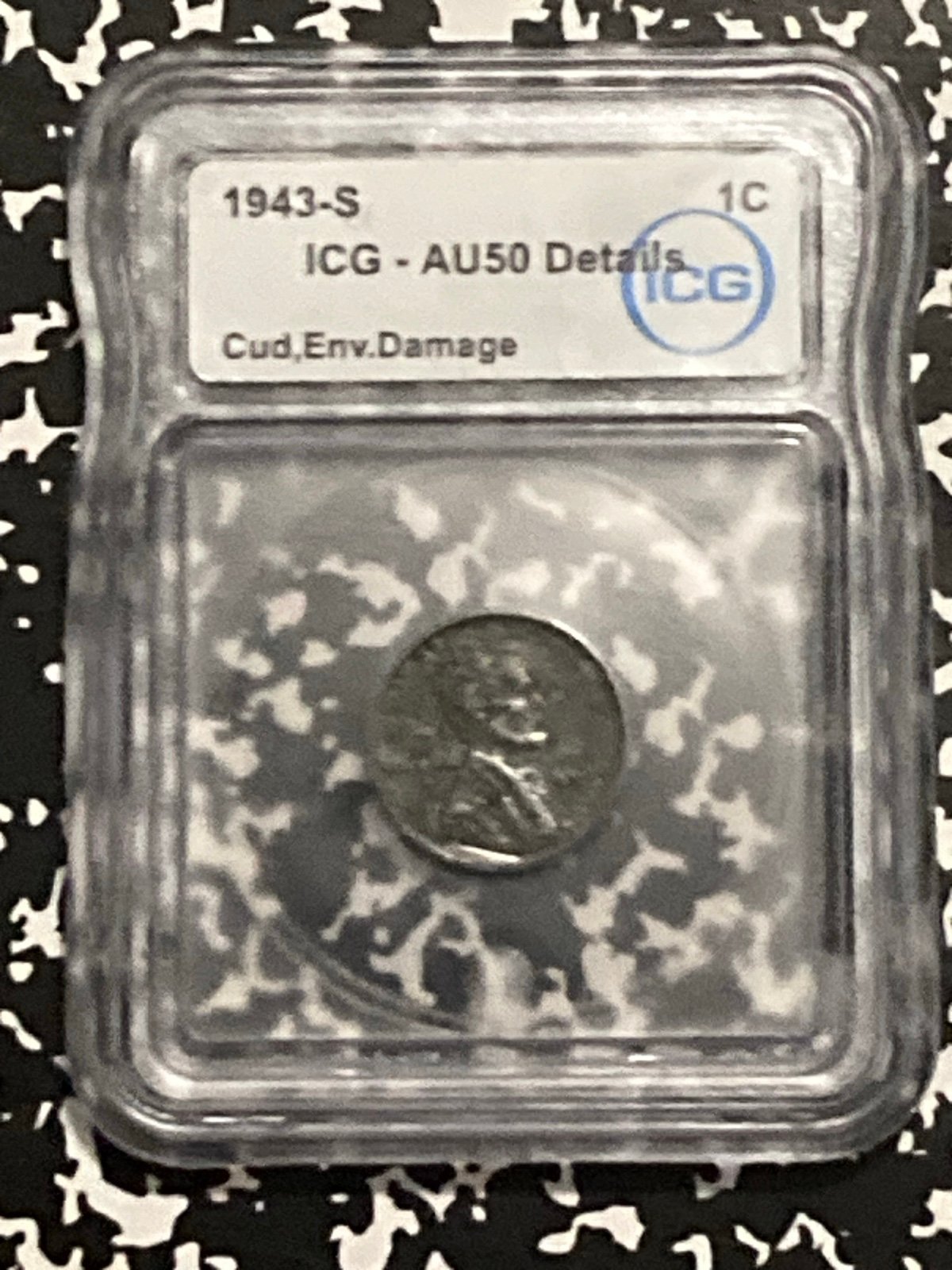 ICG AU50 Cud 1943-S Steel Wheat Penny details