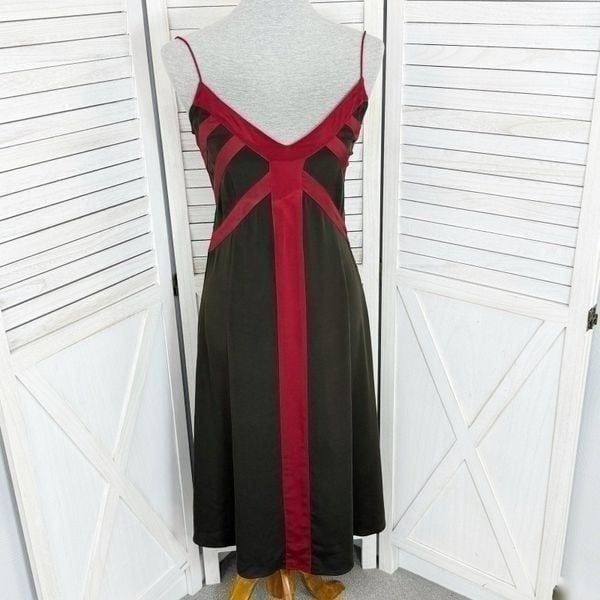 Kenneth Cole Colorblock Silk Slip Dress Brown Maroon Size 4 Y2K