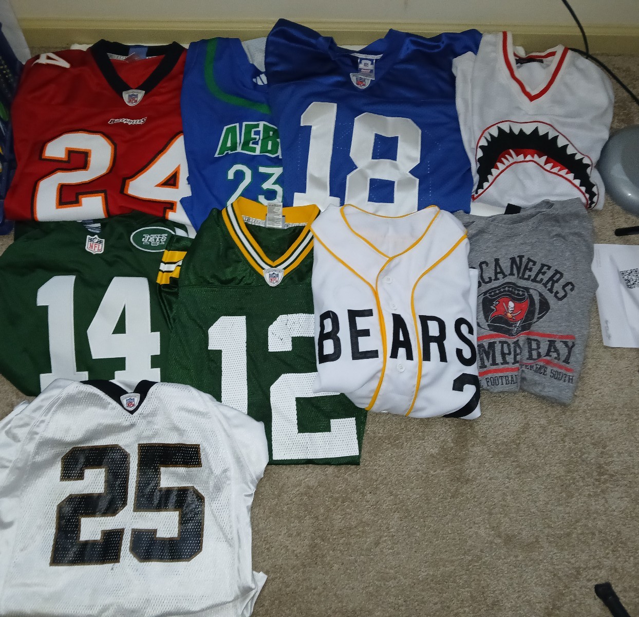 Lot of 9 Sports Jerseys & Shirt NFL Baseball Basketball Multi Size