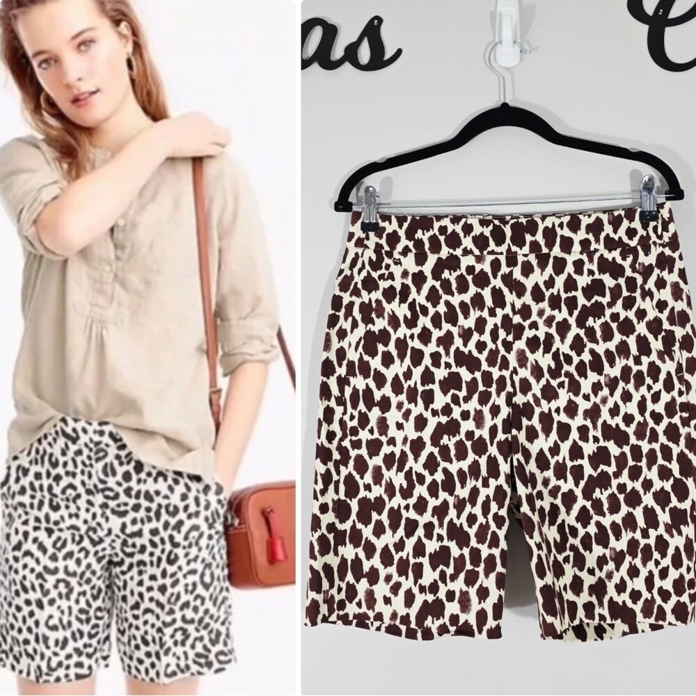 NEW J. Crew Slim Bermuda Chino Short in Giraffe Printed Stretch Size 6