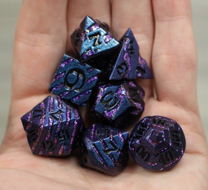Dragon's Striped Starry Night-7 piece Metal Polyhedral Tabletop| NO LOGO BAG |