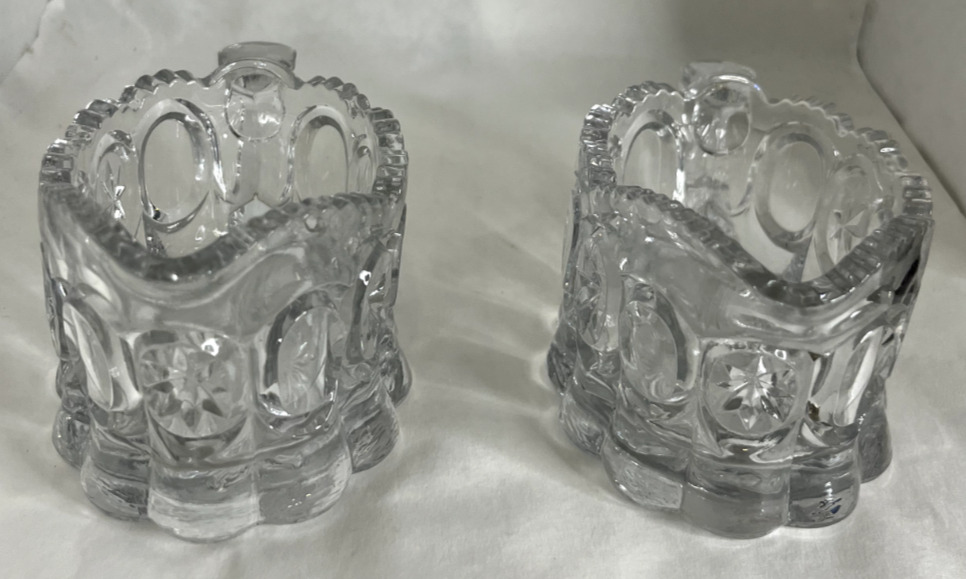 Vintage 3 Stars & Ovals Clear Pressed Glass Creamers w/Sawtooth Scalloped Edge