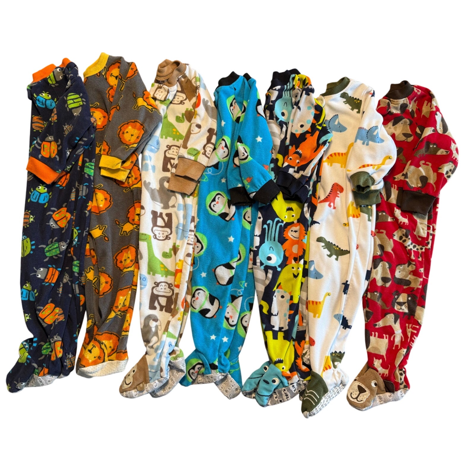 12m Fleece Footie Pajamas - seven pairs, full zip