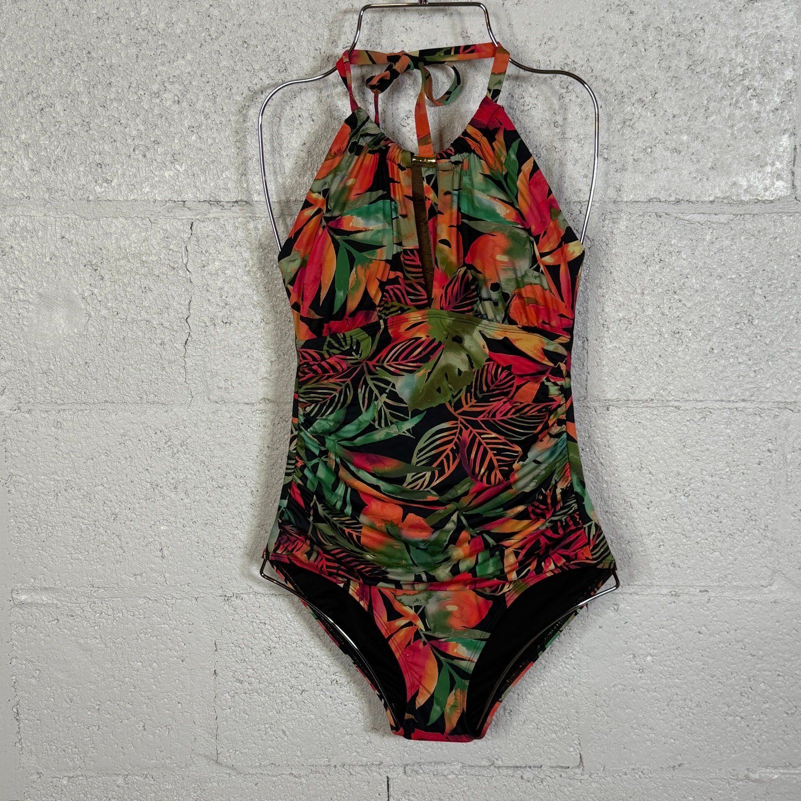 Ralph Lauren Women's Tropical Floral 1 Piece Swimsuit Black Multi SZ4 MSRP 138