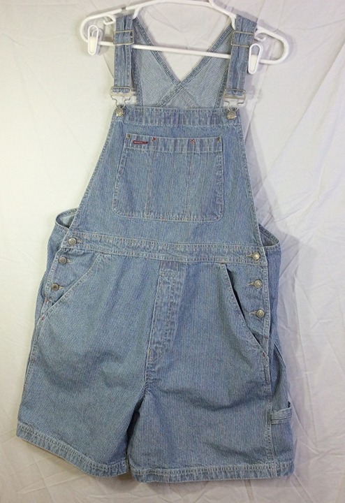 Gap Denim Stripe Bib Overalls Shorts Shortalls size XL X-Large Vintage 1999 100%
