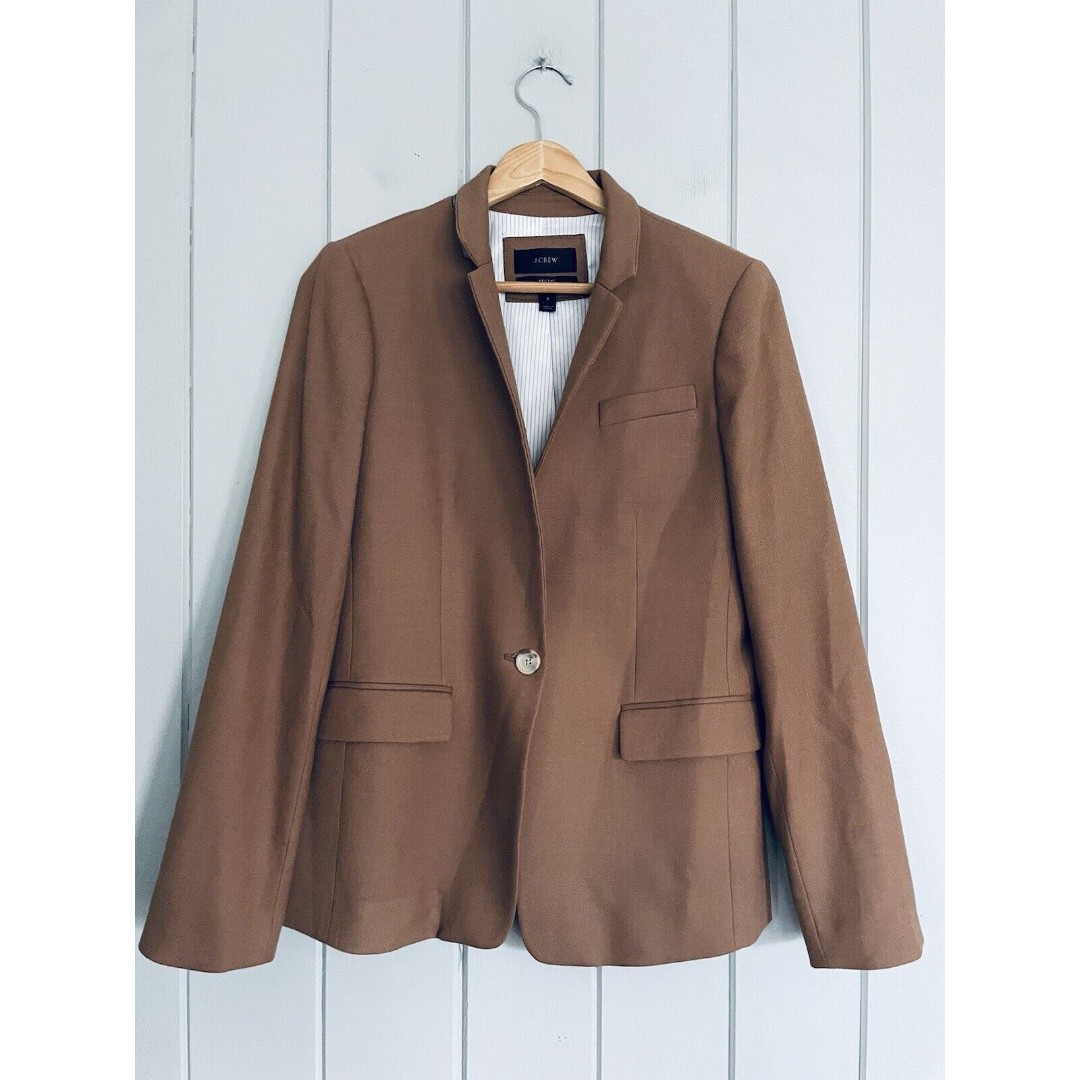 J. Crew Regent Blazer Jacket 8 Wool Flannel Camel Brown Single Button B0323