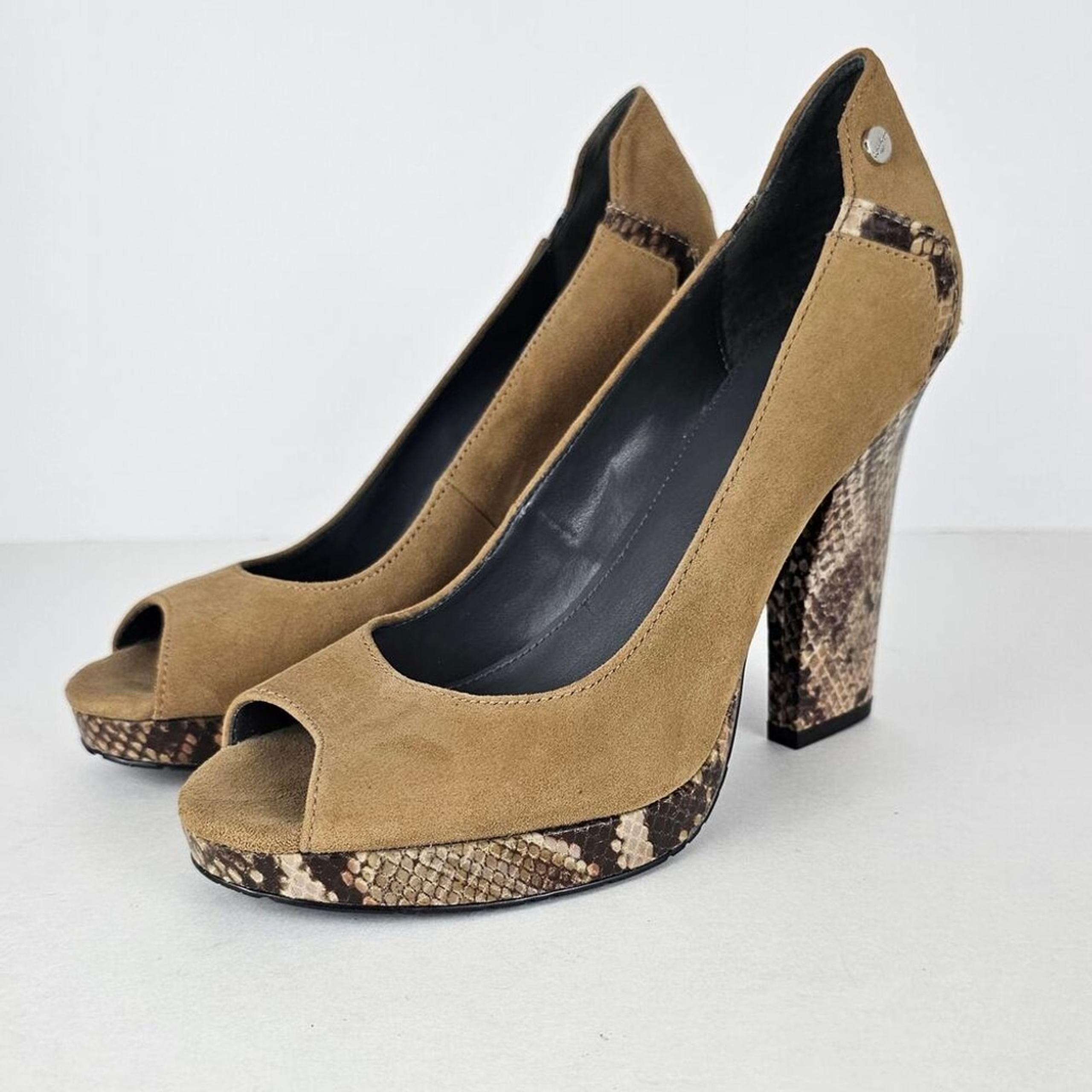 Calvin Klein Narsha Women's Tan Suede & Python Print Triangle Heel Pumps Size 7M