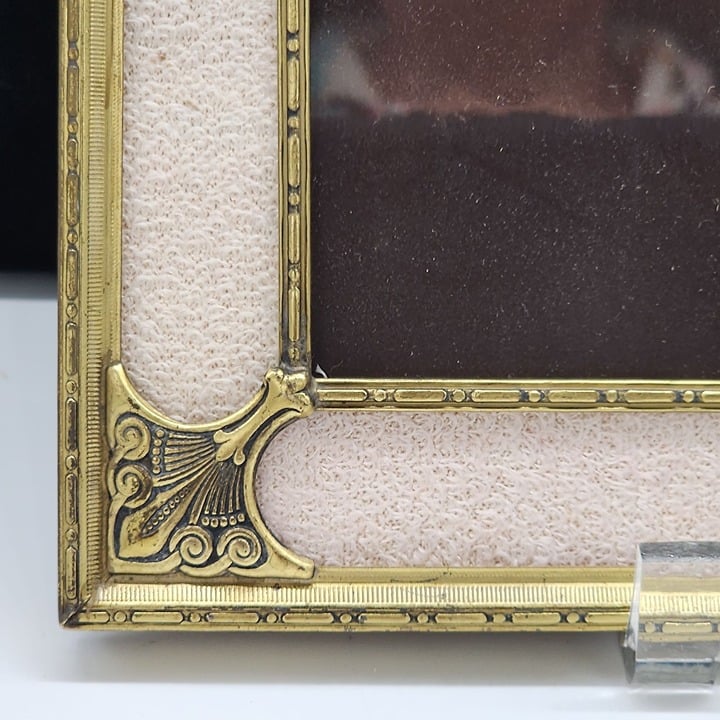 Ornate Metal Brass Picture Frame Double Framed Gold Tone Fabric Frame VTG