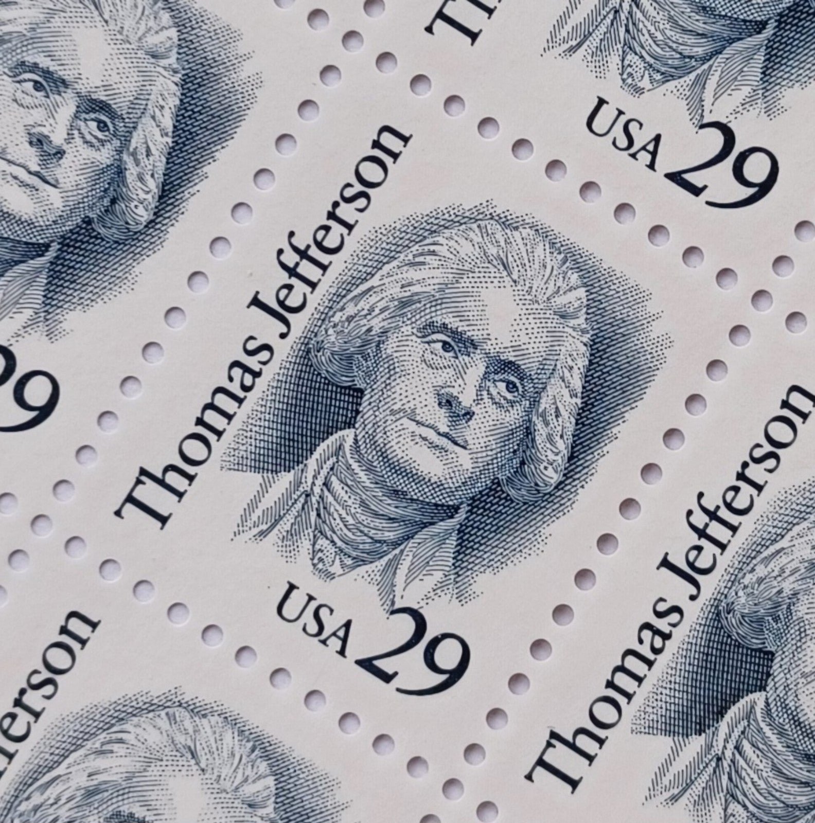Thomas Jefferson 29¢ Stamps, Full 100 Stamp Sheet, Mint Condition