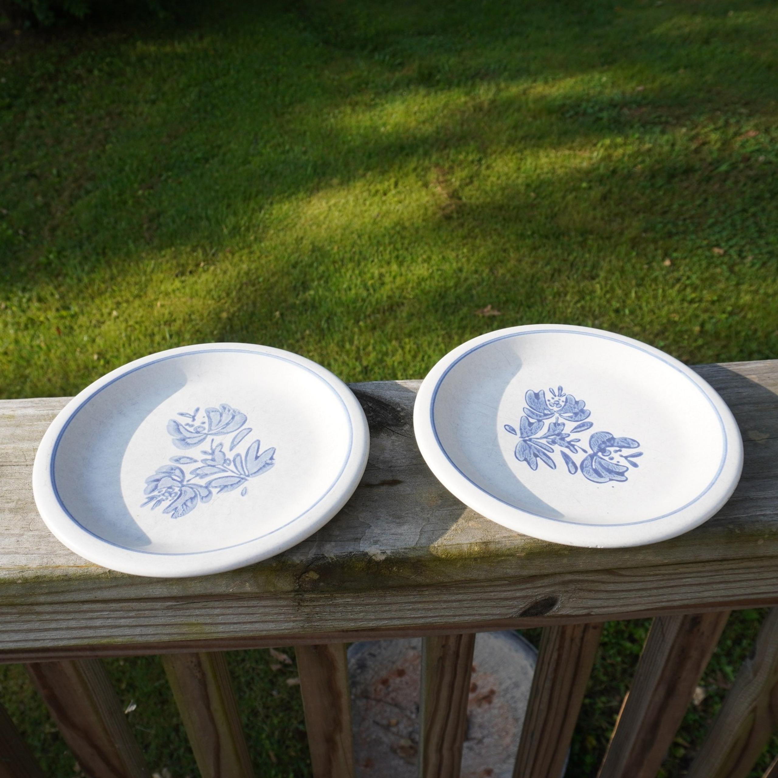 Vintage Pfaltzgraff Yorketown Stoneware Bread Plates Blue Floral Design Set of 2