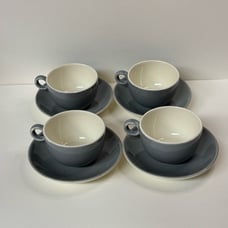 Peasant Village Tea Cup and Saucer Grey & White Set Of 4 PV Made In Italy