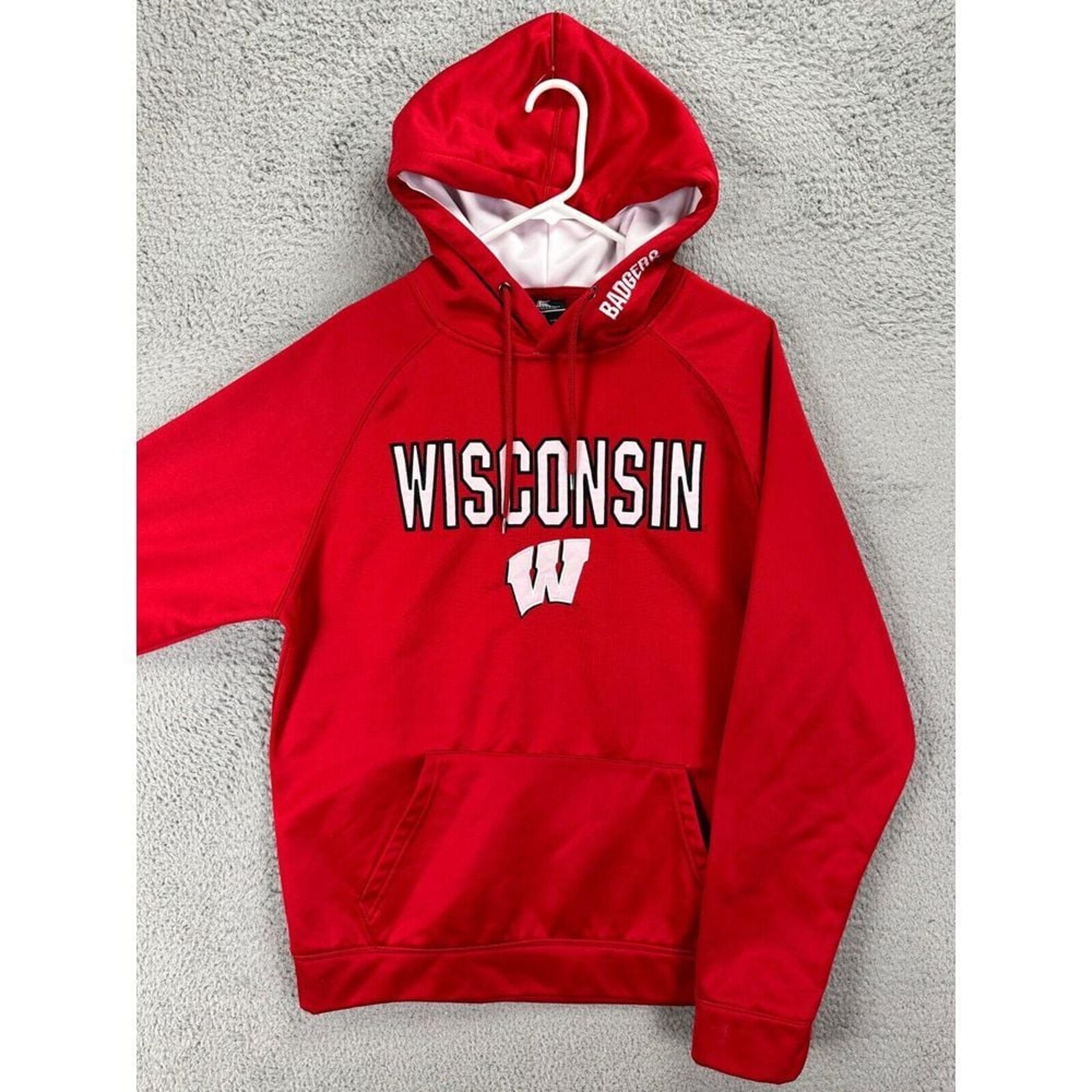 Colosseum Sweatshirt Adult Large Red Wisconsin Hoodie Pullover Drawstring Mens