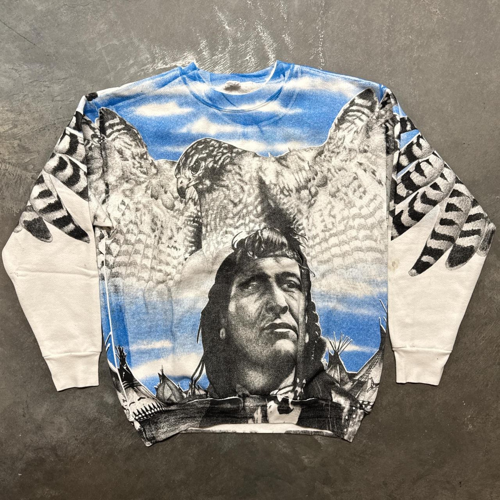 Vintage 90s All Over Print Native American Navajo Hawk Sweatshirt Crewneck