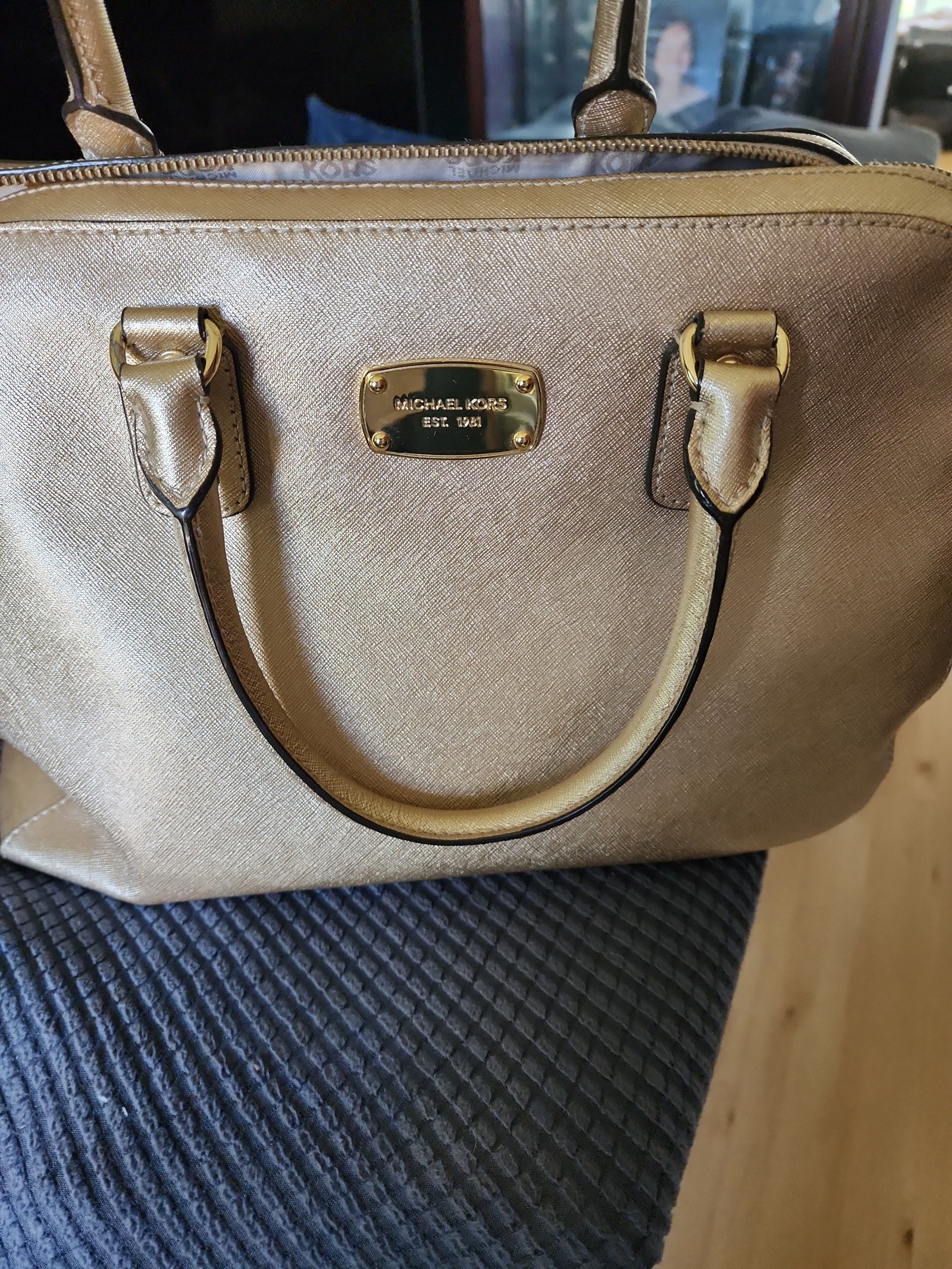 Michael Kors Saffiano Leather Metallic Gold Bag