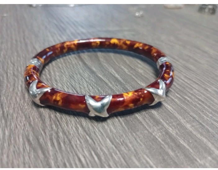 925 Sterling Enameled Bangle Bracelet 6.75 Free Shipping