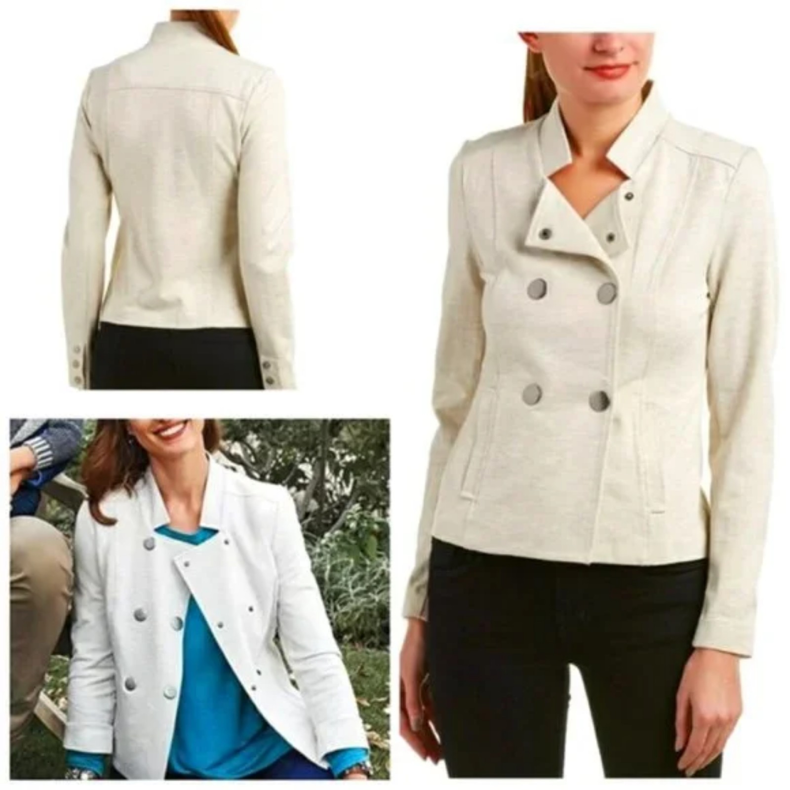 CAbi Charlie Military Style Lightweight Jacket In Heather Oatmeal Colorway