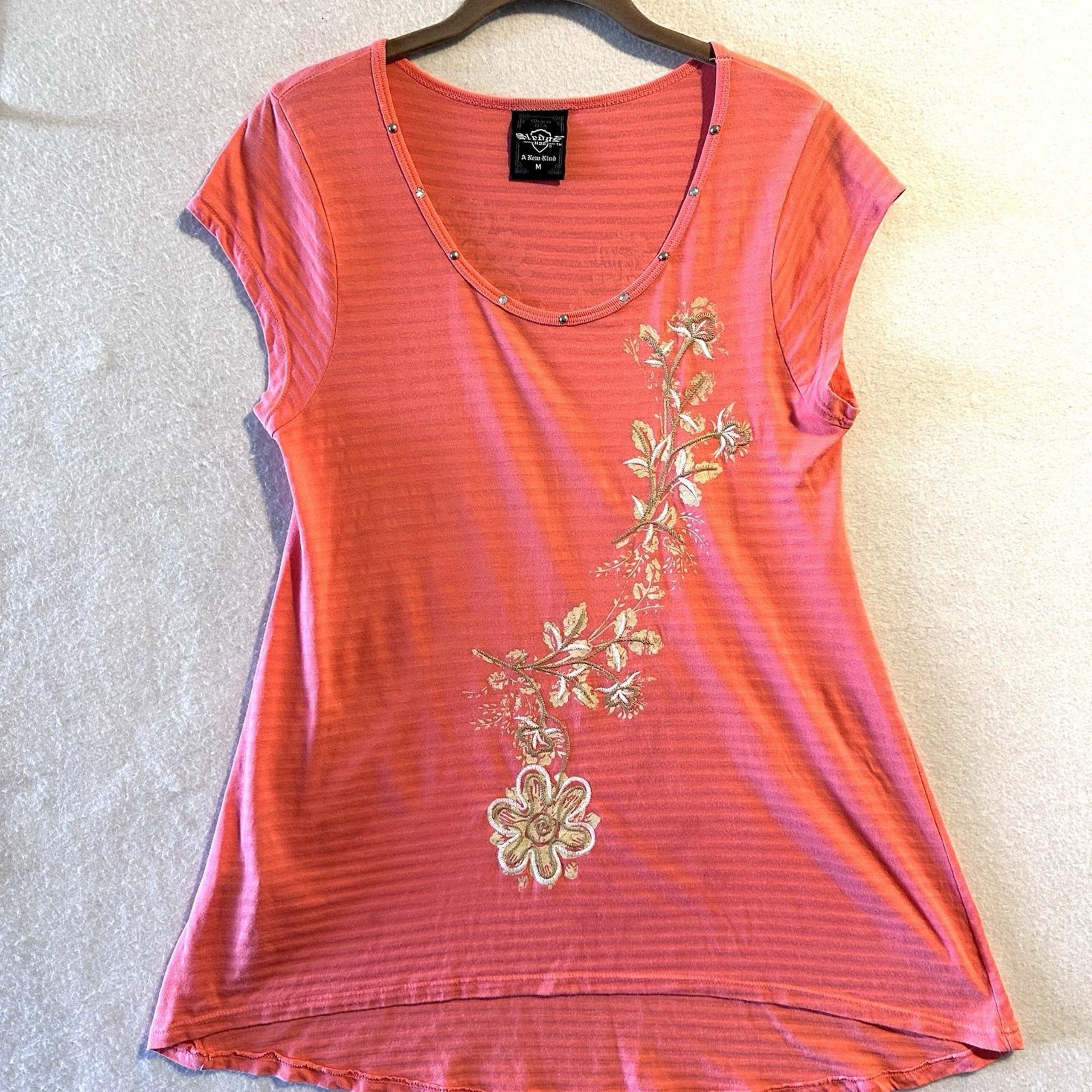 Y2K Sledge M Medium Embroidered Short Sleeve Studded Long Line