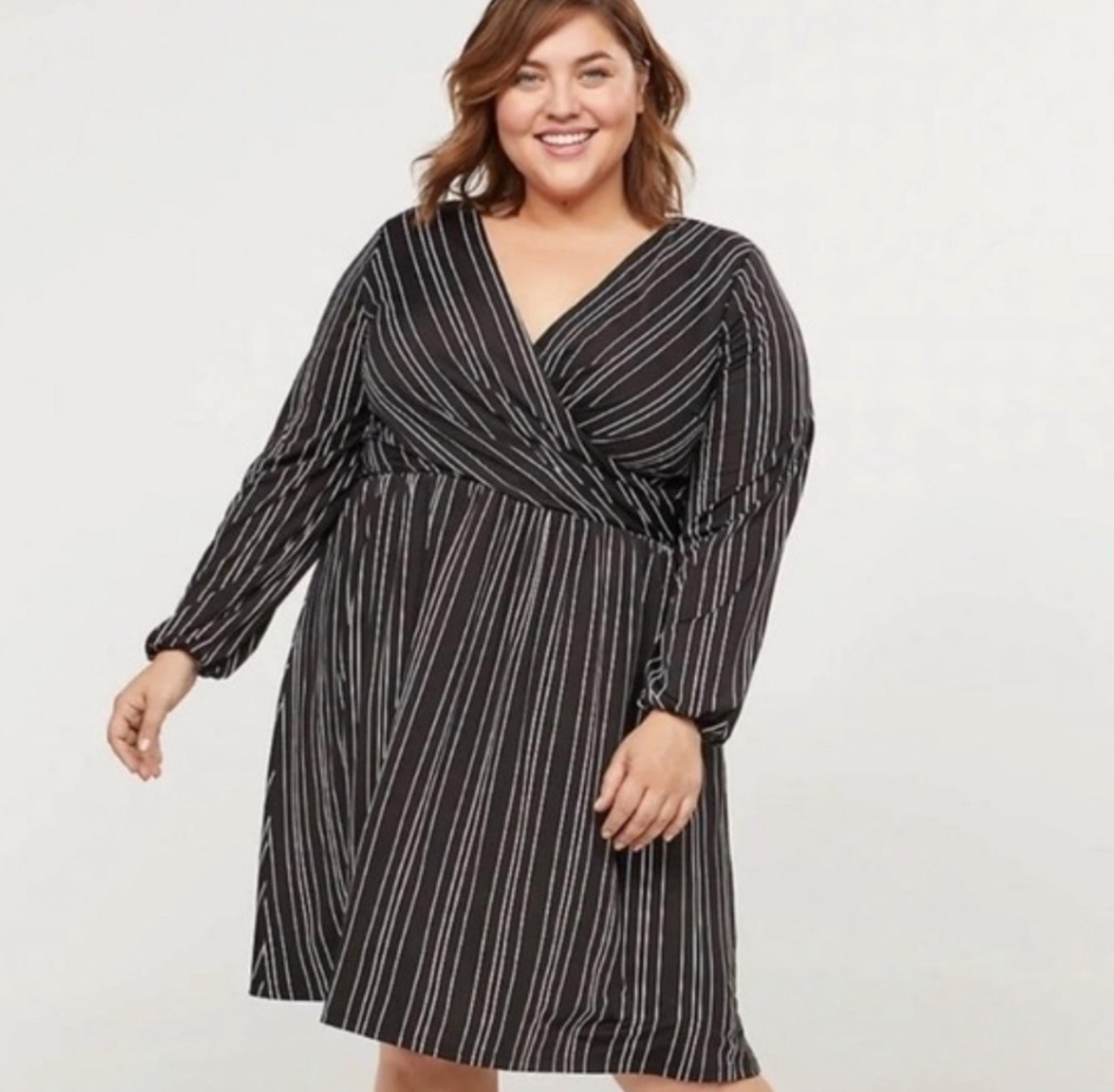 Lane Bryant Black & White Knee Length Long Sleeve Dress in Women’s Size 26 NWT
