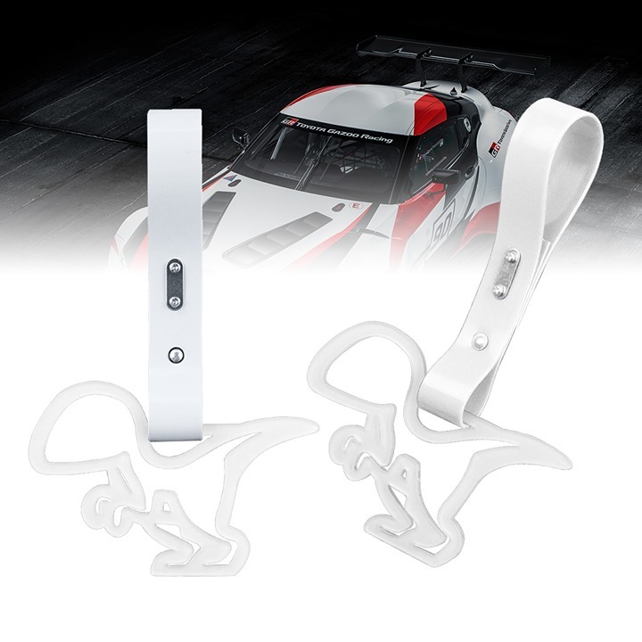 BRAND NEW 2PCS DINOSAUR WHITE JDM TSURIKAWA RING WHITE Handle Strap Drift Charm
