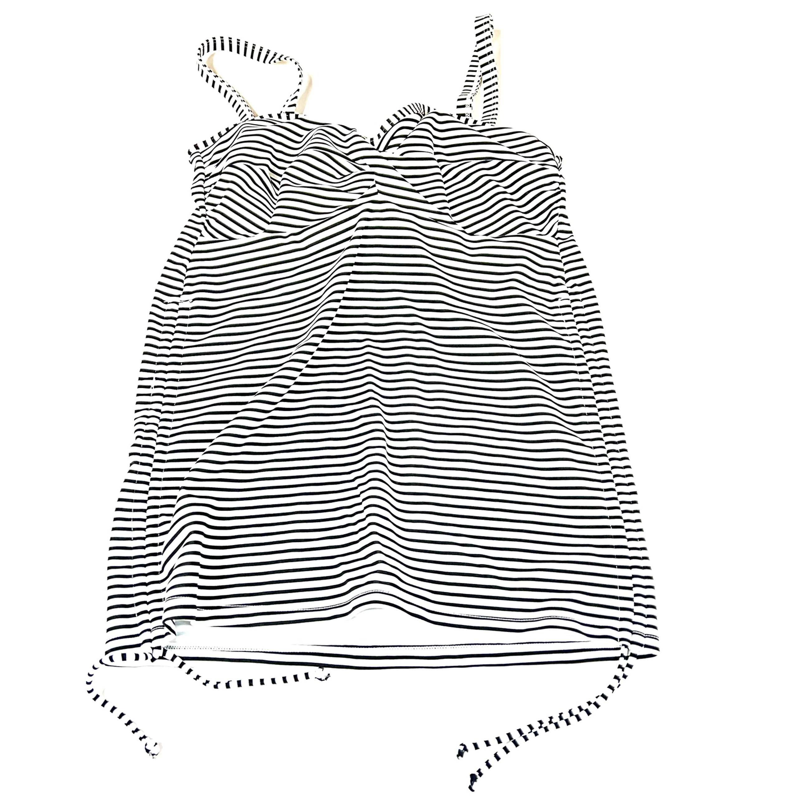 Panache Swim 34D Tankini Top Black White Striped Underwire Anya SW0891 #2267