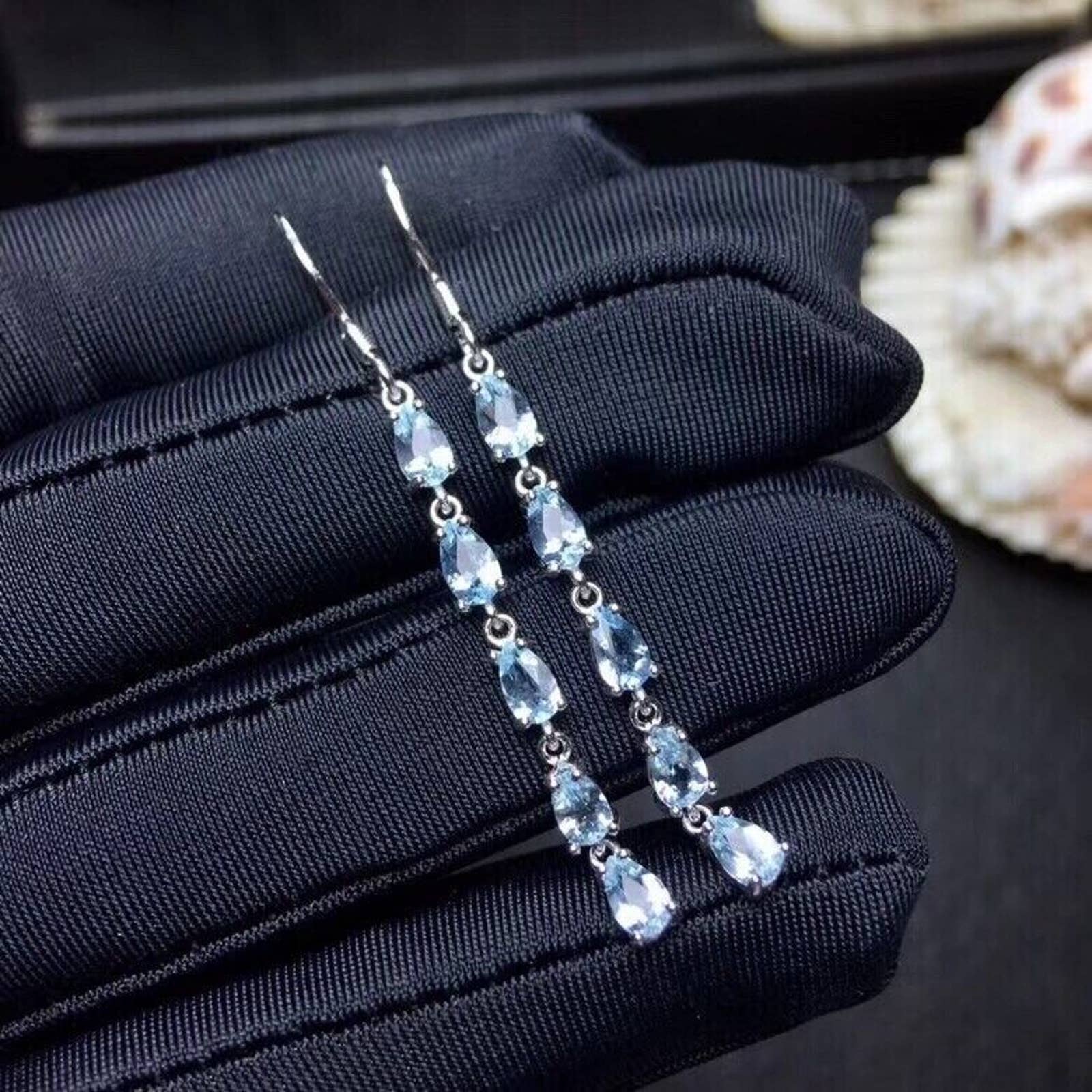 Aquamarine Drop Earrings Sterling Silver and Platinum Plated, Natural Aquamarine