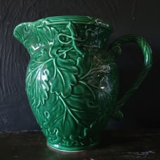 Vintage 1989 Green Ceramic Pitcher By Shafford Leaf Design, Spring Dining