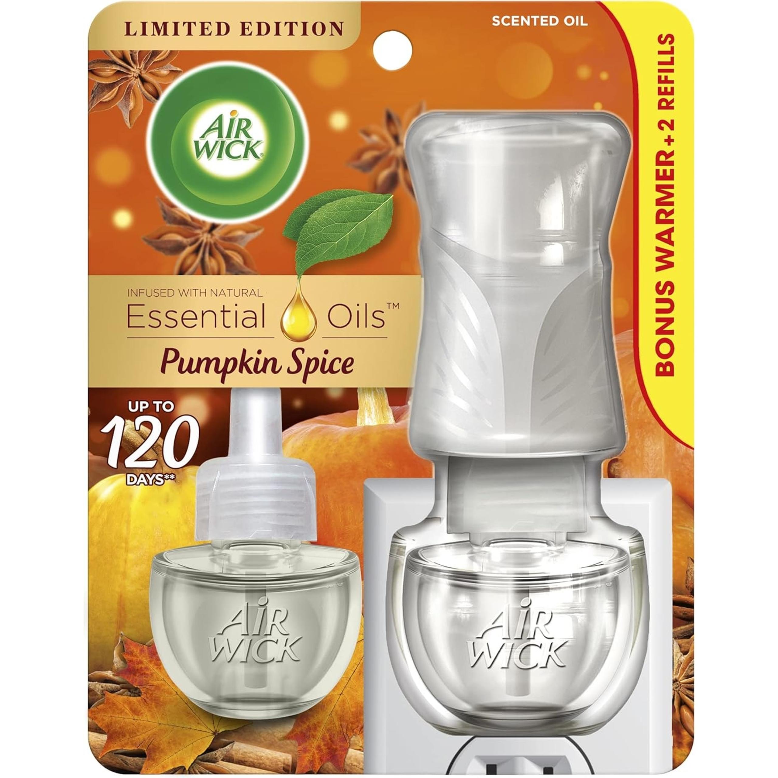 Air Wick Pumpkin Spice Plug in Scented Oil Starter Kit Gadget 2 Refill Freshener