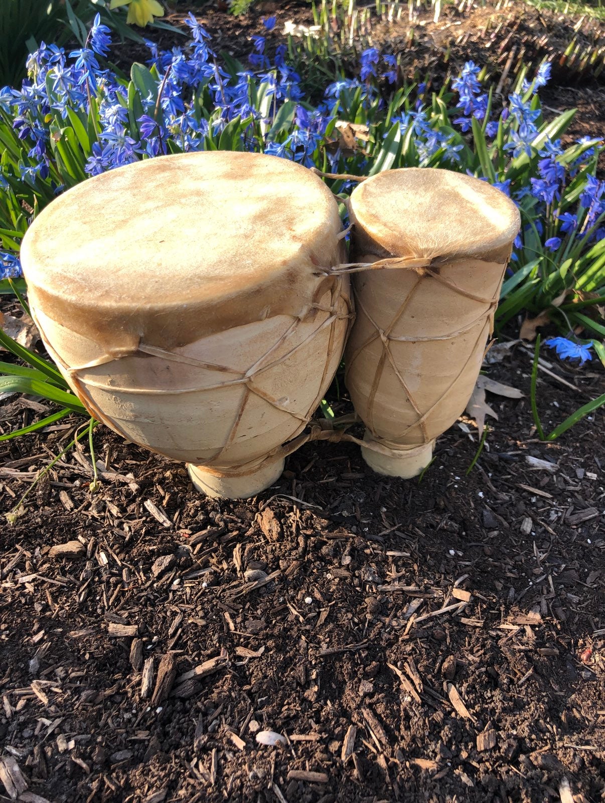 Vtg TERRACOTTA CLAY BONGO DRUMS