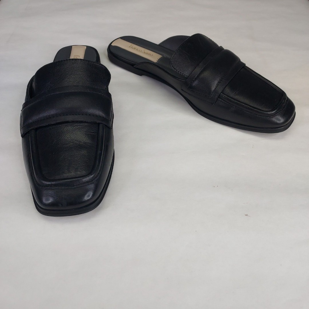 Franco Sarto Duval Mule Womens 8M Black Slip On Leather Loafer Padded Academia