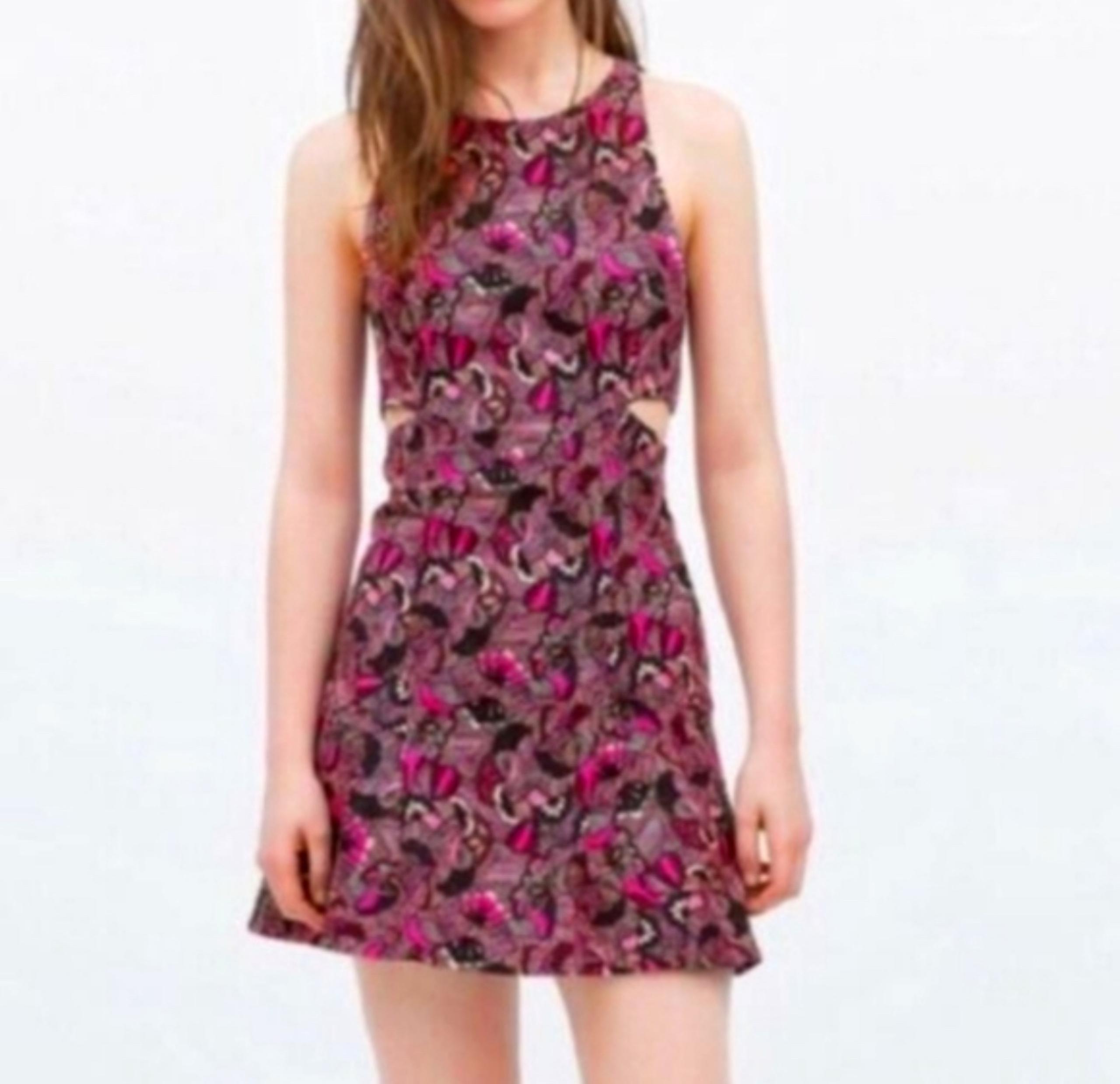ZARA Trafaluc Cut Out Mini Dress Size M Women's  Pink And Black Halter  Cotton