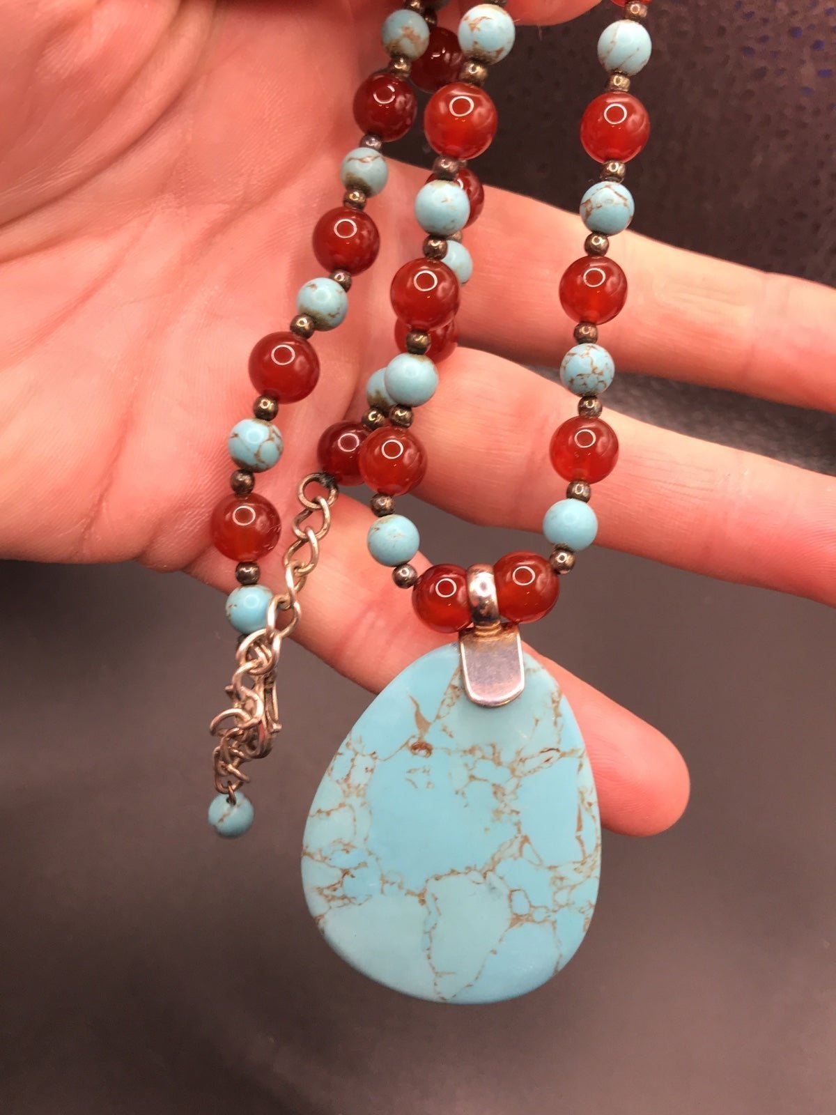 VTG STERLING SILVER TURQUOISE BEAD NECKLACE #A184