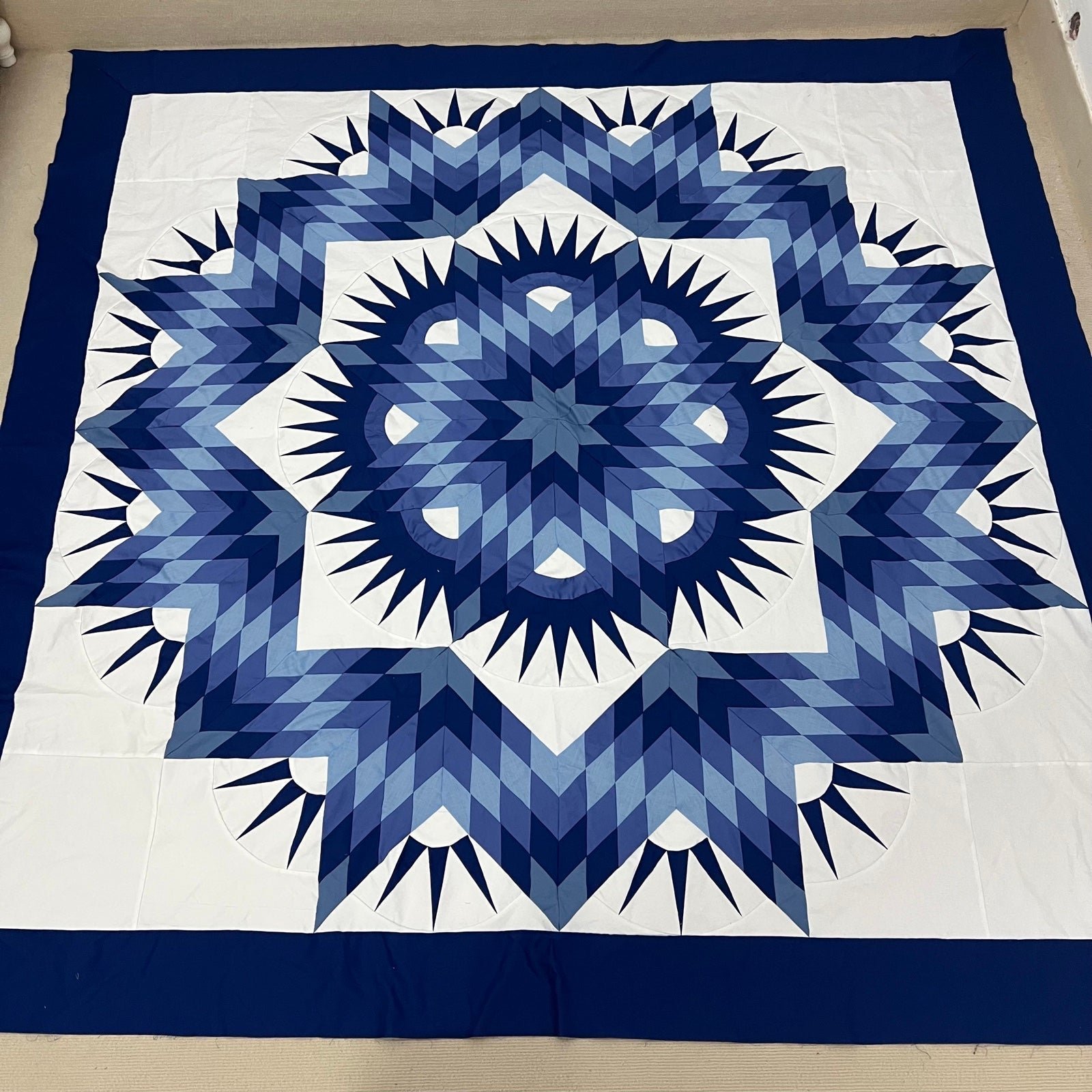 Handmade Blue Winter Dream Patchwork Queen size Cotton Quilt Top/Topper