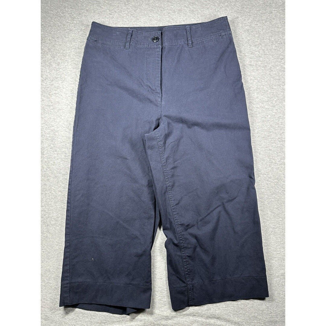 Talbots Petites Cropped Wide Leg Pants Navy Blue Size 10 Petite