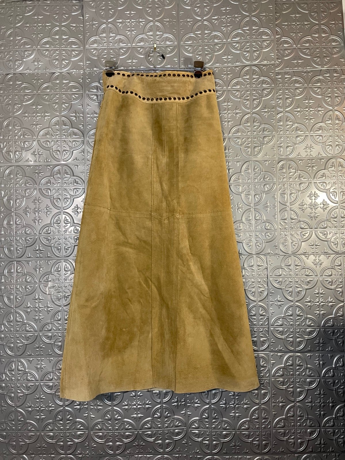 Laundry Vintage pig suede leather maxi skirt grommet waist hippie bohemian