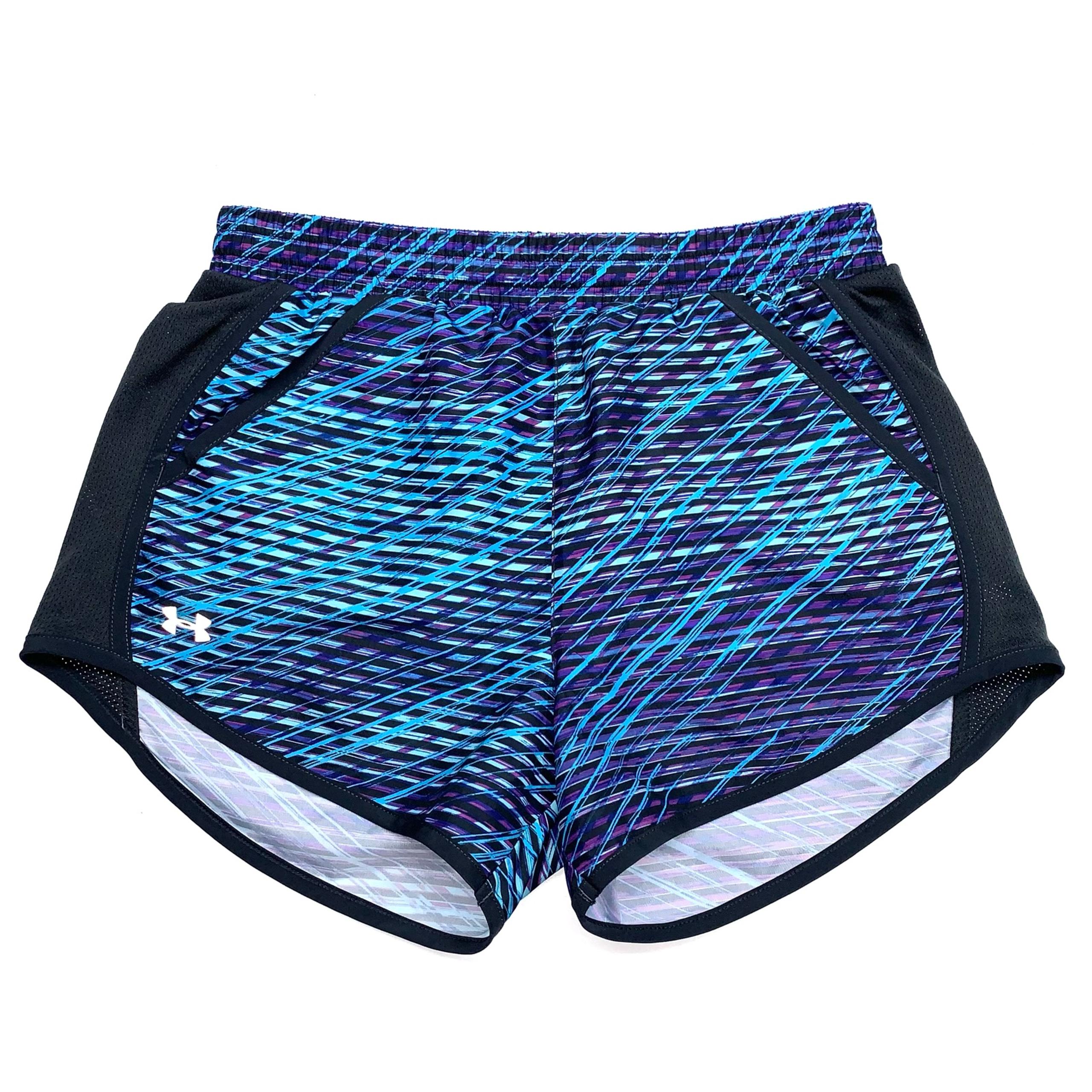 Under Armour Blue Black Purple Print Athletic Running Shorts NWT Women’s Size XS